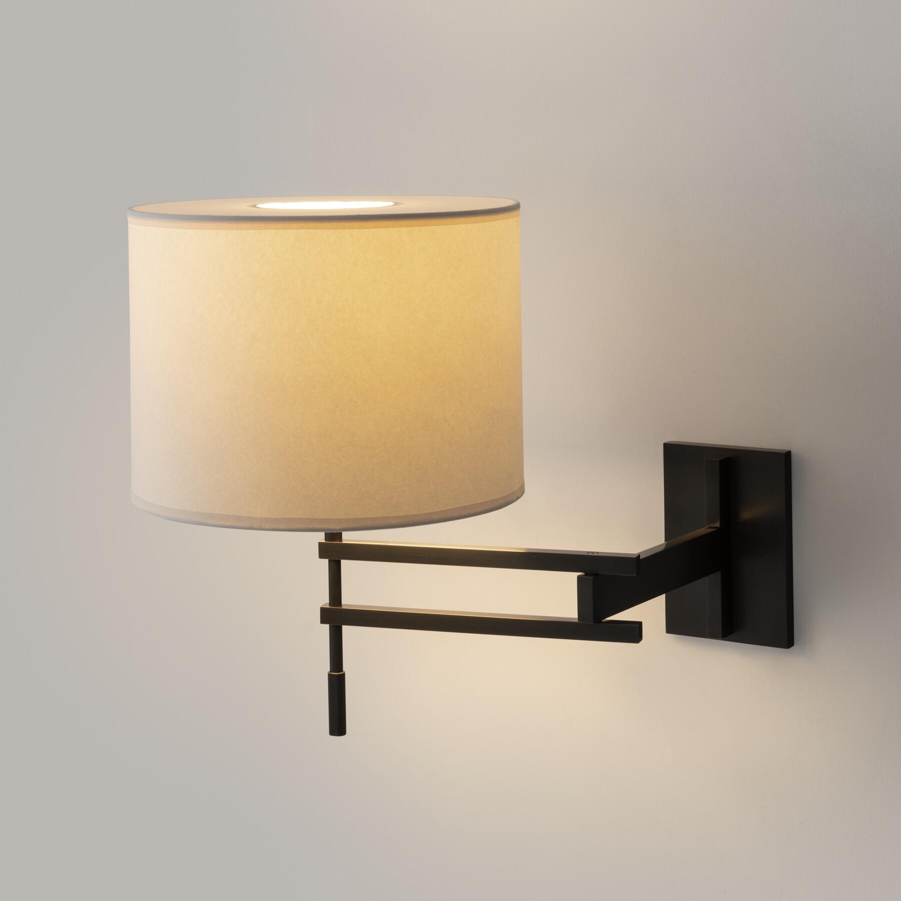 Signature Swing Arm Sconce, Satin Gunmetal, Aquarelle Diffuser Shade