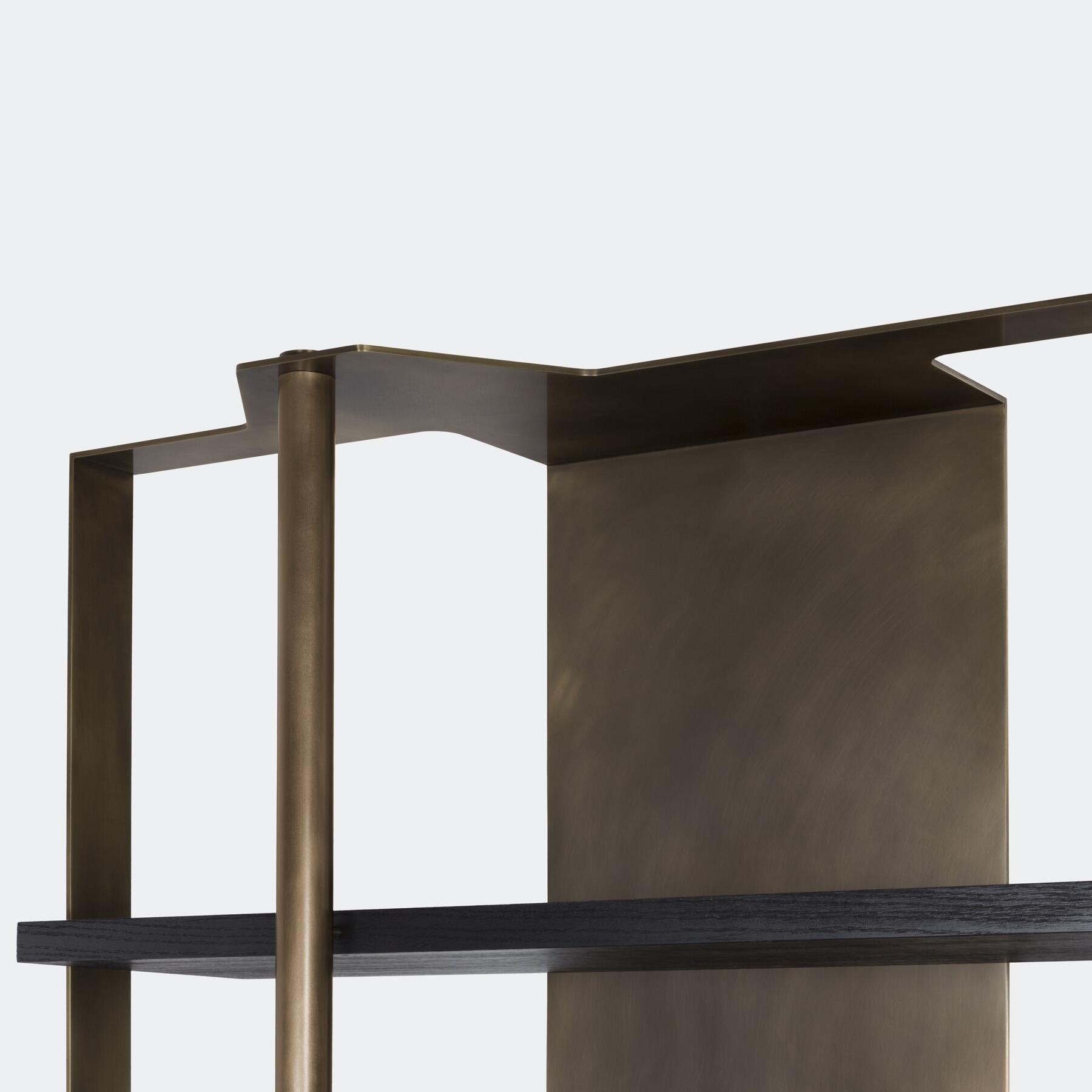 Holt Bookcase, Burnished Brass, Sandblasted Oak True Black