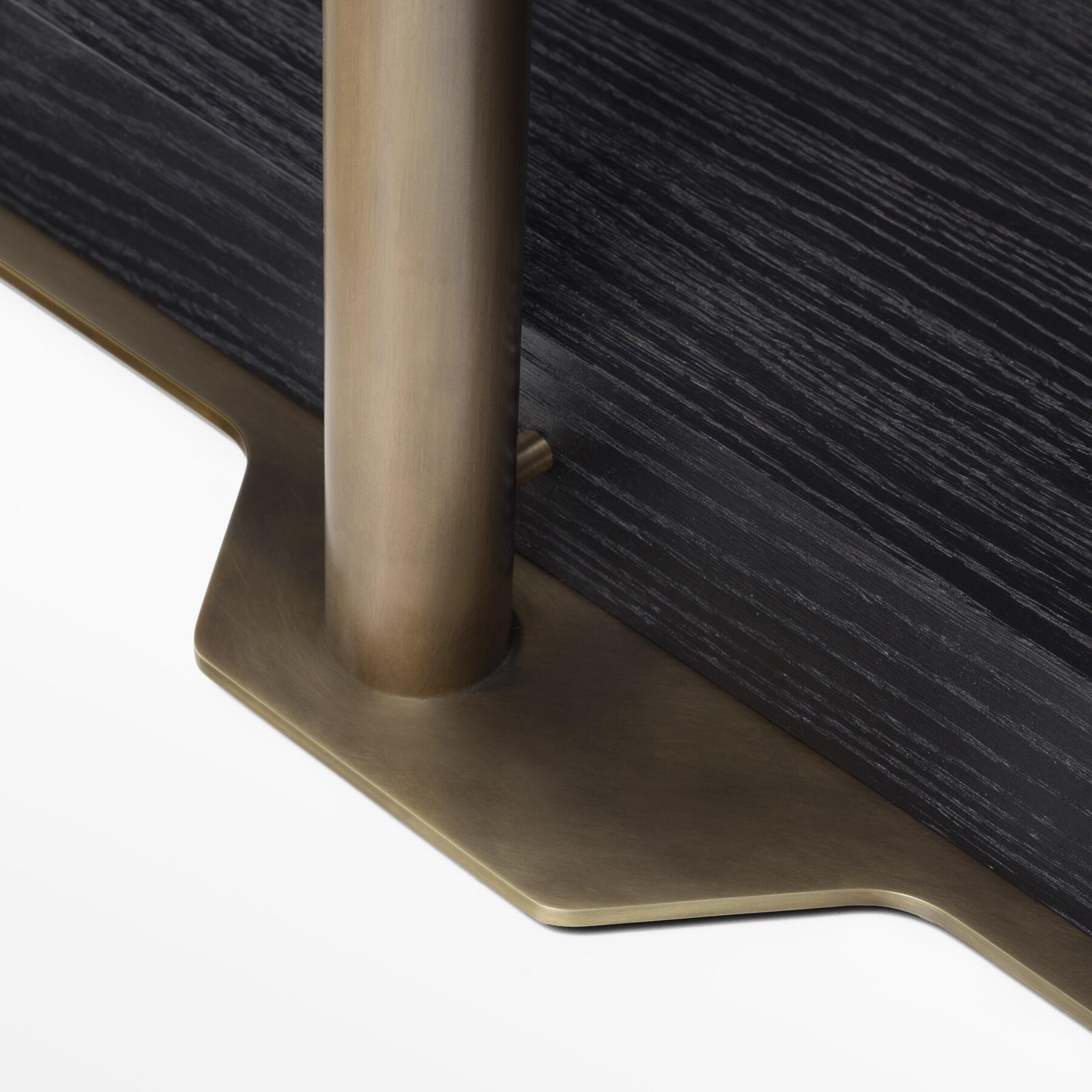 Holt Bookcase, Burnished Brass, Sandblasted Oak True Black