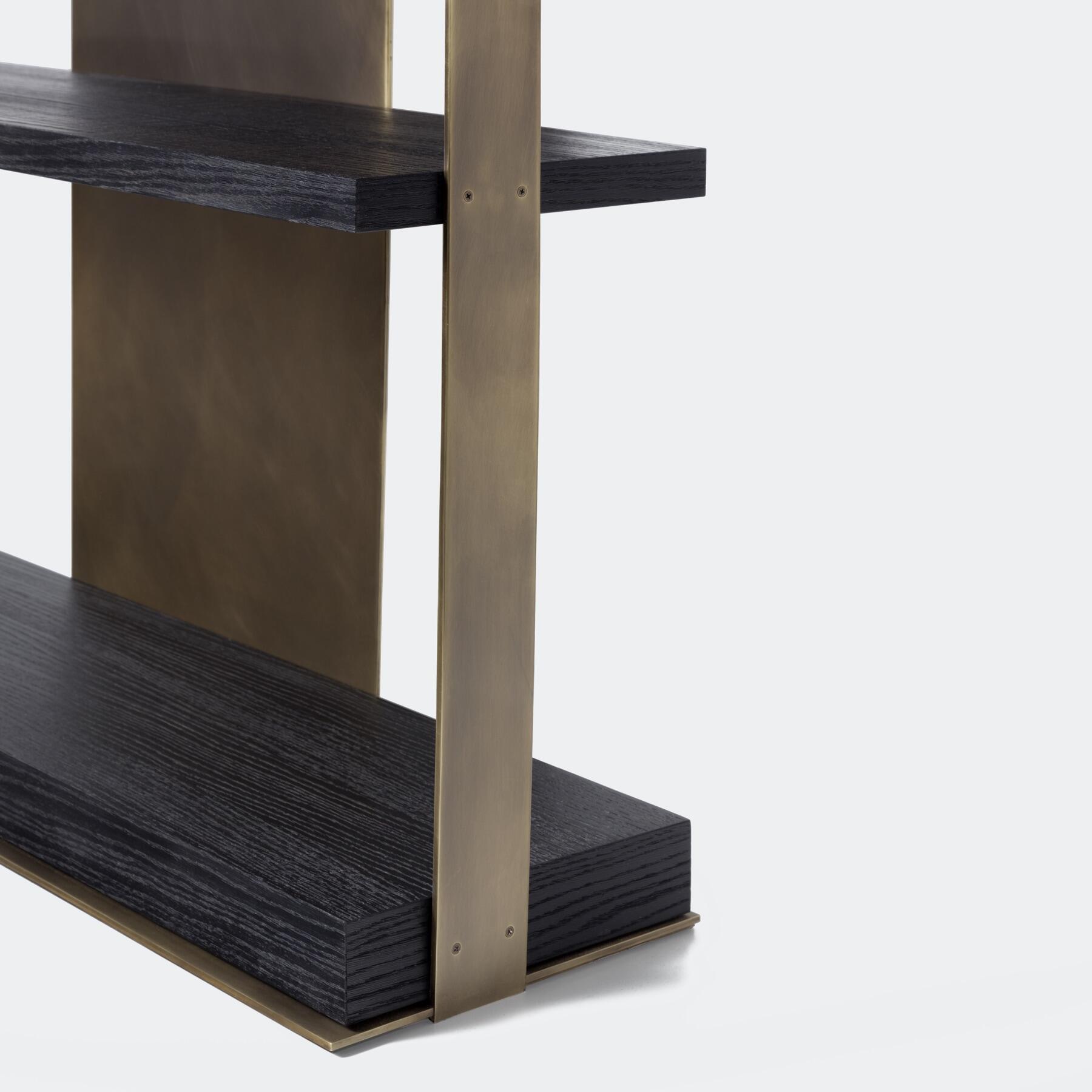 Holt Bookcase, Burnished Brass, Sandblasted Oak True Black