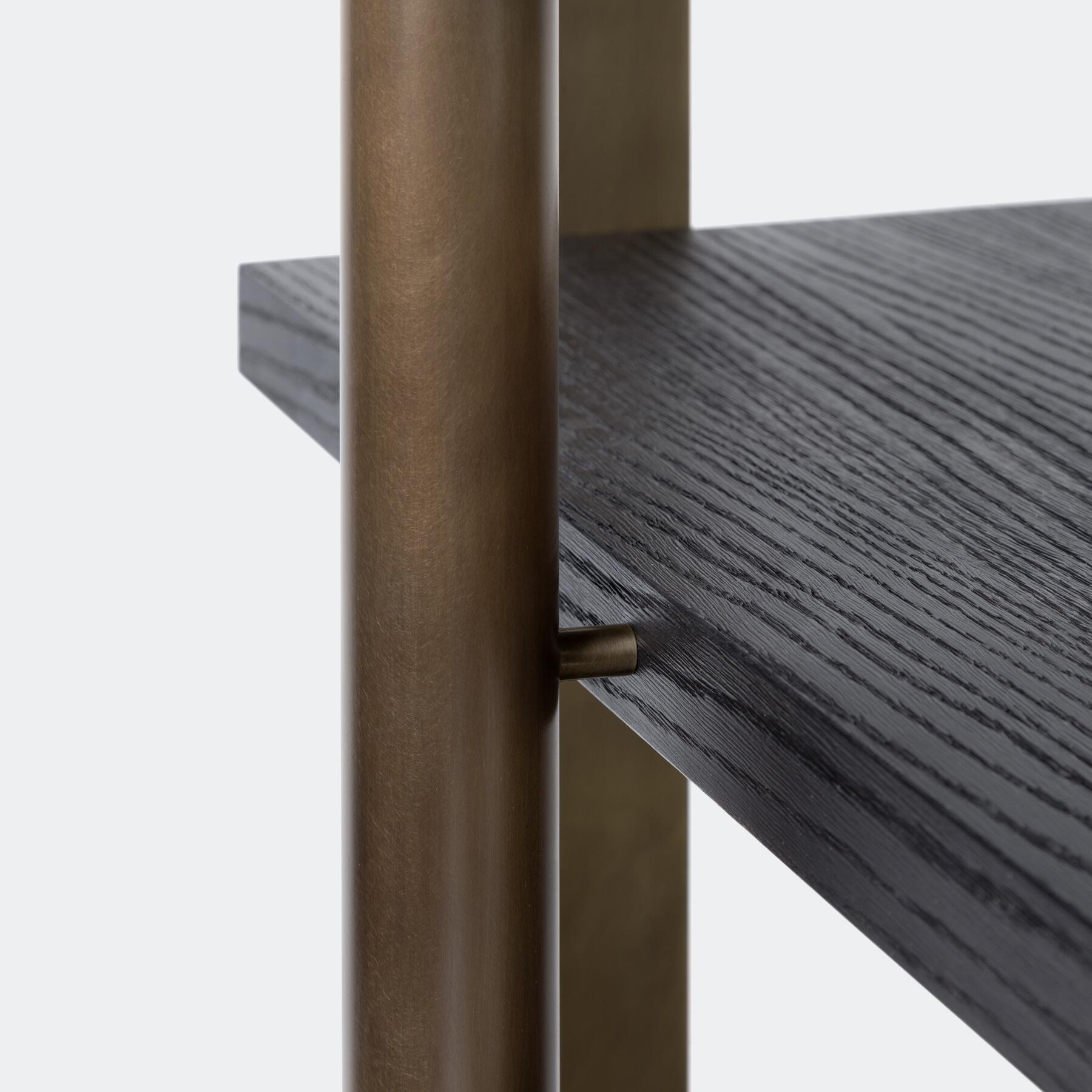 Holt Bookcase, Burnished Brass, Sandblasted Oak True Black