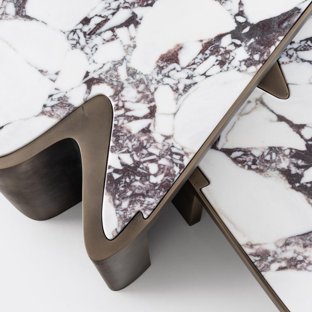 Caldera Cocktail Table, Pair, Monument Light Bronze, Calcatta Viola Marble