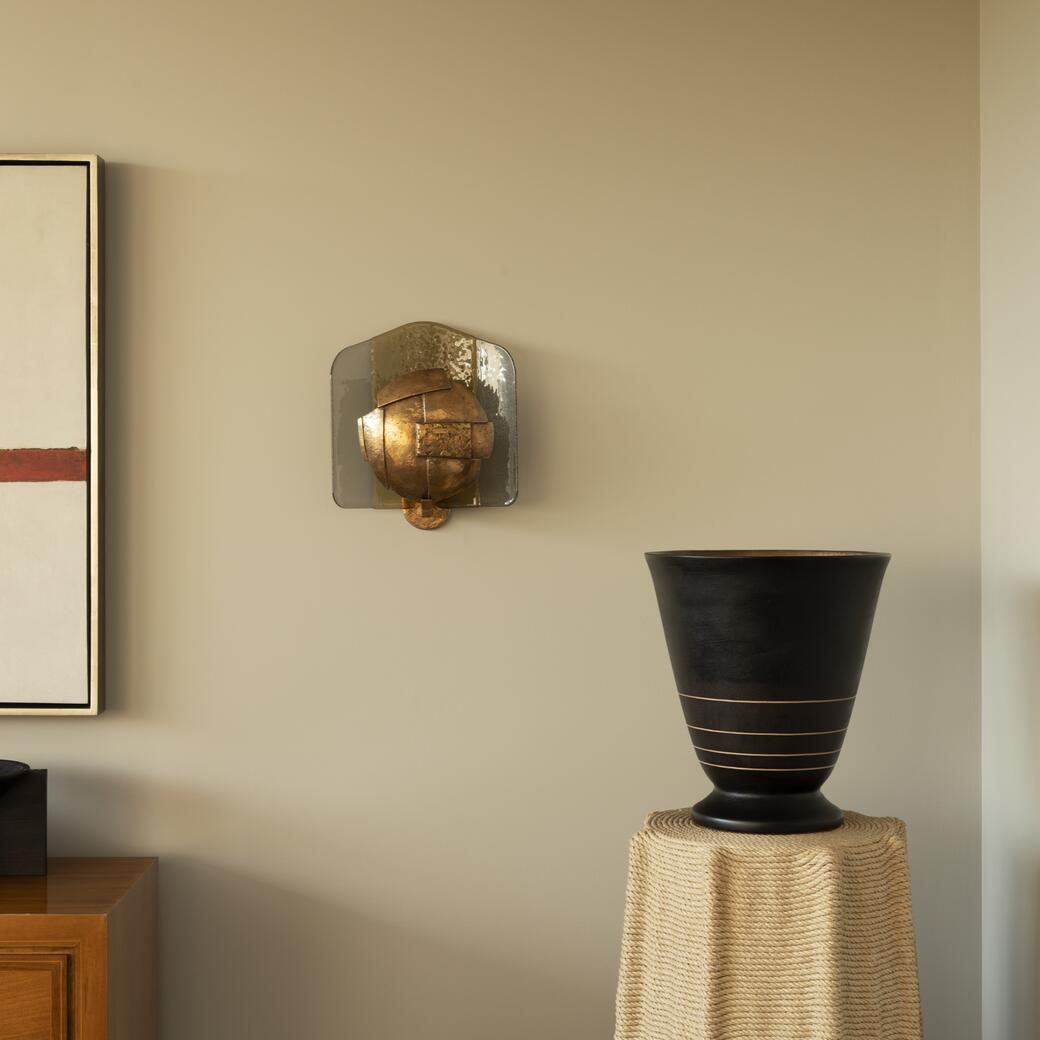 Devon Sconce, Natural Bronze, Amber Grey Glass