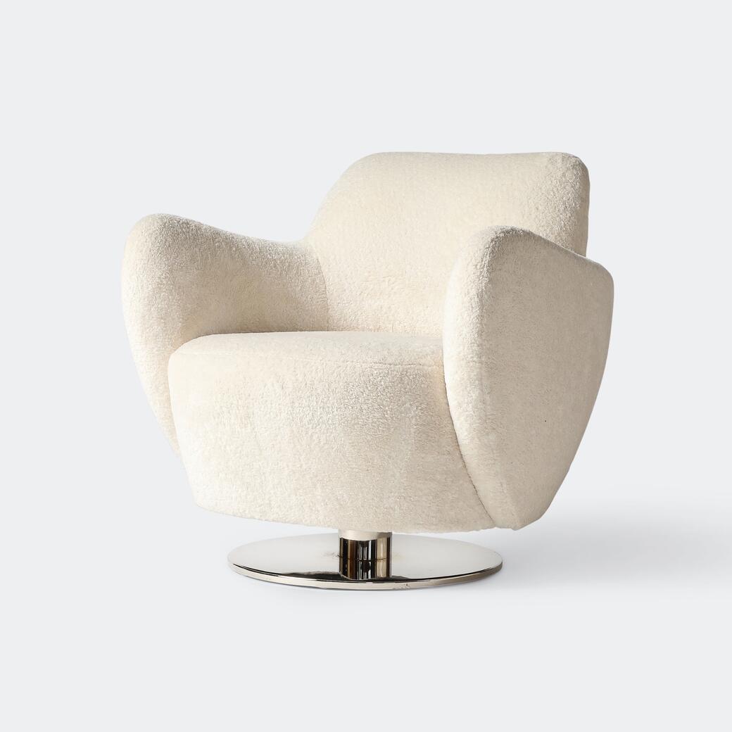 Wraparound Barrel Chair, Swivel Base, Polished Nickel, 1978/01 Smokey: Vanilla